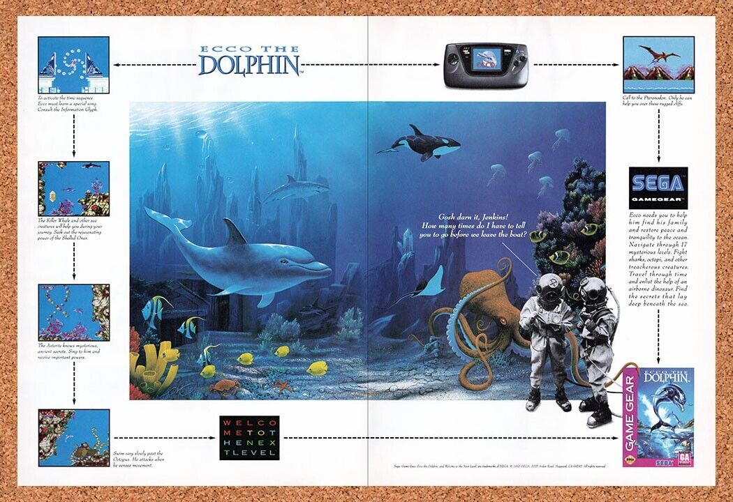 1991 Ecco The Dolphin Game Gear Original Advertisement / Retro Wall Art v1