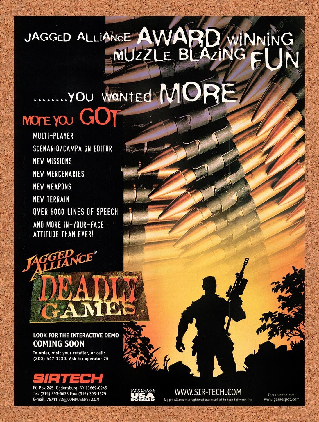 1996 Jagged Alliance Deadly Games PC Original Advertisement / Retro Wall Art v1
