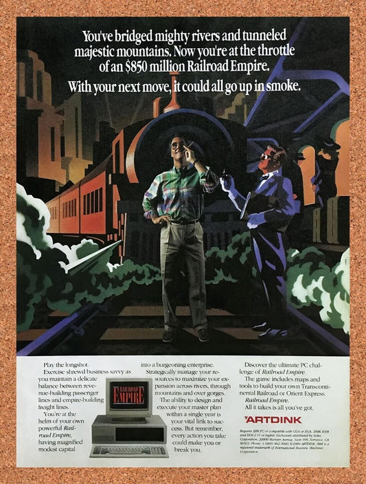 1989 Railroad Empire IBM Original Advertisement / Retro Wall Art v1