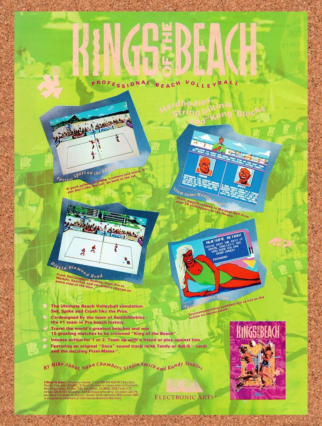 1989 Kings Of The Beach Commodore 64 Original Advertisement / Retro Wall Art v1