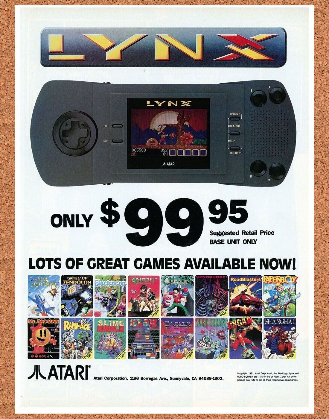 Atari Lynx Console Original 1993 Print Ad Authentic Video Game Promo Retro Art