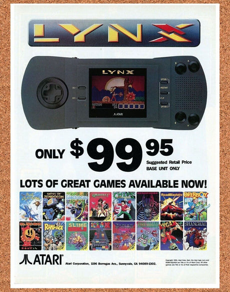 Atari Lynx Console Original 1993 Print Ad Authentic Video Game Promo Retro Art
