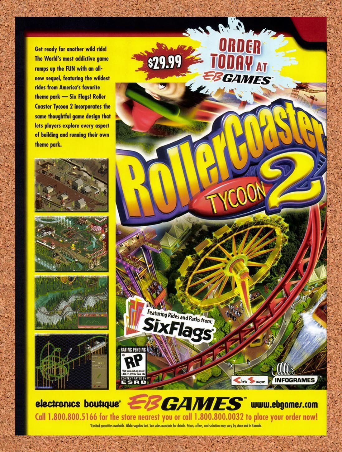 2002 RollerCoaster Tycoon 2 EB Games Original Advertisement / Retro Promo v2