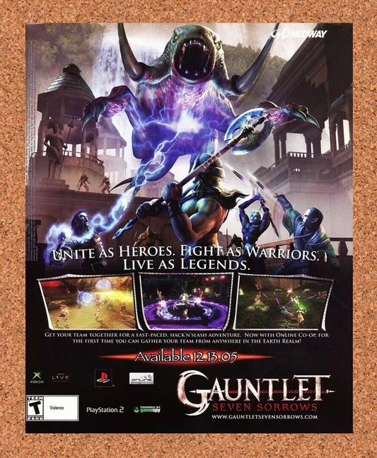 Gauntlet Seven Sorrows PS2 Original 2005 Ad Authentic RPG Video Game Promo