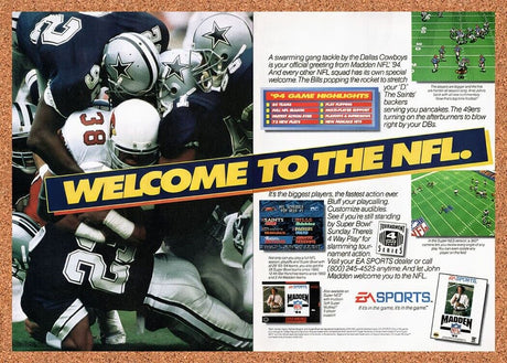 1995 Madden 94 SNES Original Advertisement / Retro Wall Art v1