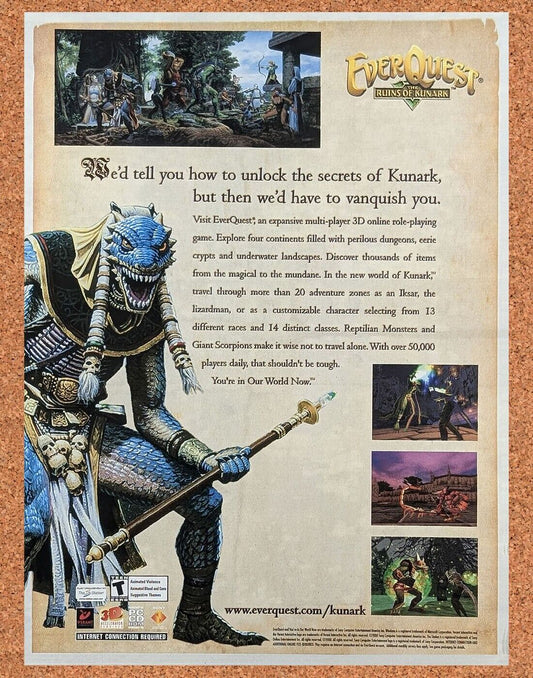 EverQuest Ruins Of Kunark PC Original 2001 Ad Authentic Video Game Review Promo