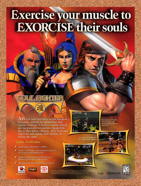 1999 Soul Fighters Dreamcast Original Advertisement / Retro Wall Art v1