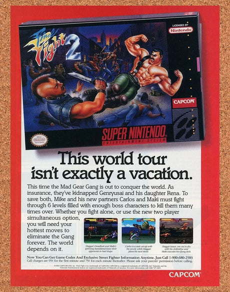 Final Fight 2 SNES SFC Original 1995 Ad Authentic Capcom Video Game Promo