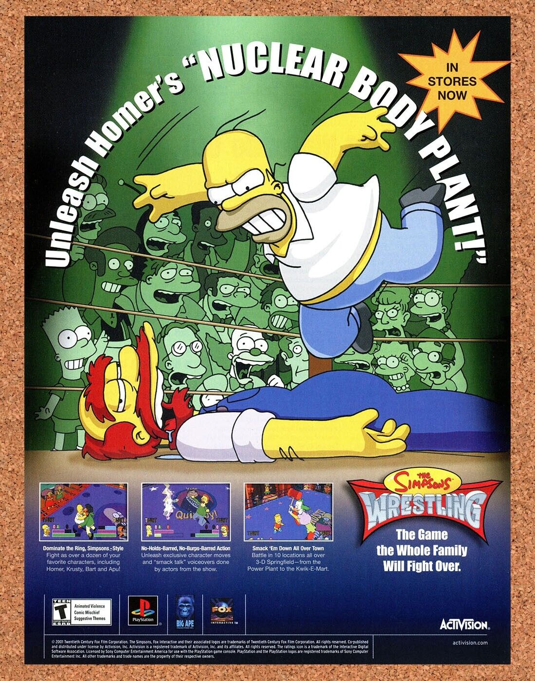 Simpsons Wrestling PS1 Original 2002 Print Ad Authentic Video Game Promo