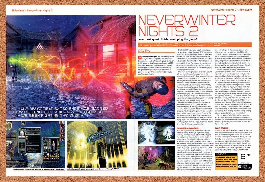 Neverwinter Nights 2 Original 2006 Vintage Ad - Video Game Review Promo