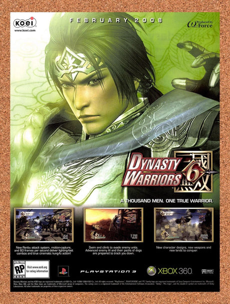 2008 Dynasty Warriors 6 Xbox 360 Original Advertisement / Retro Wall Art v1