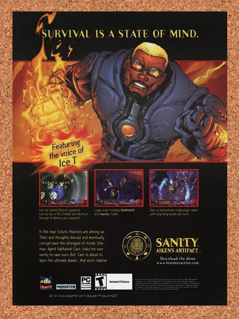 Sanity Aikens Artifact PC Original 2002 Ad Authentic Monolith Video Game Promo