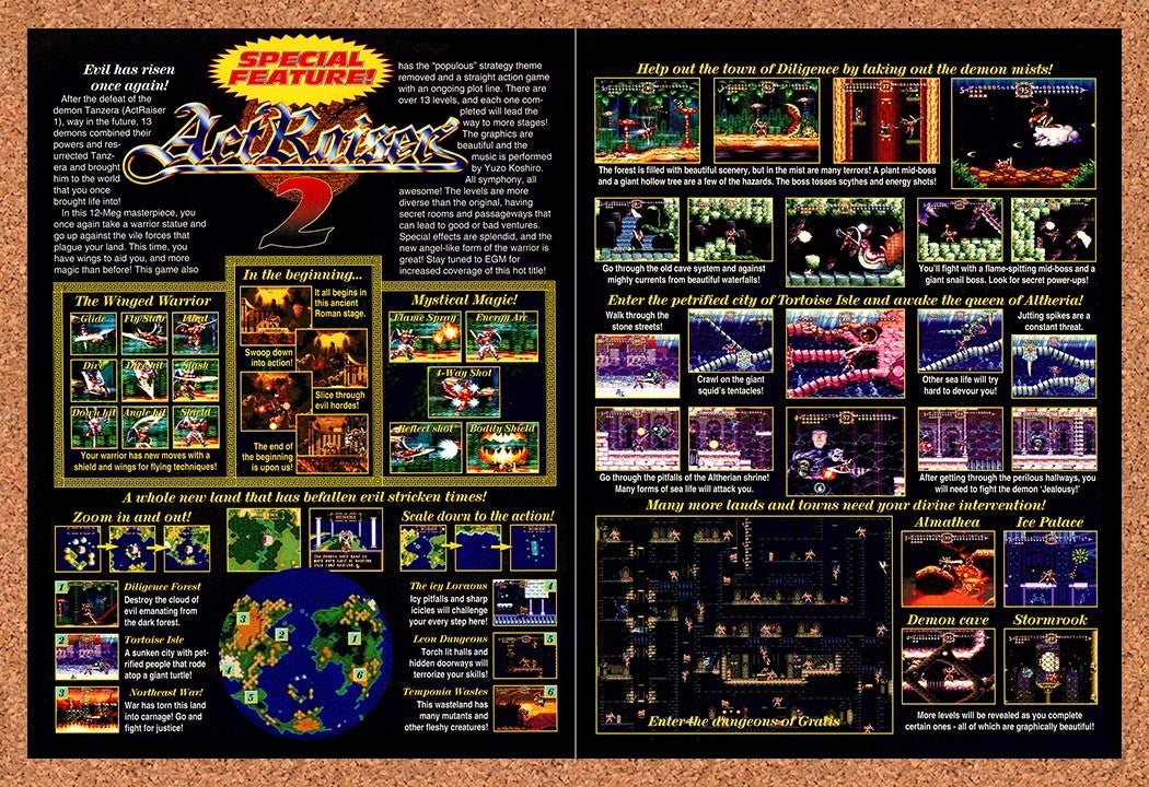 1993 ActRaiser 2 SNES Original Advertisement / Retro Promo v4