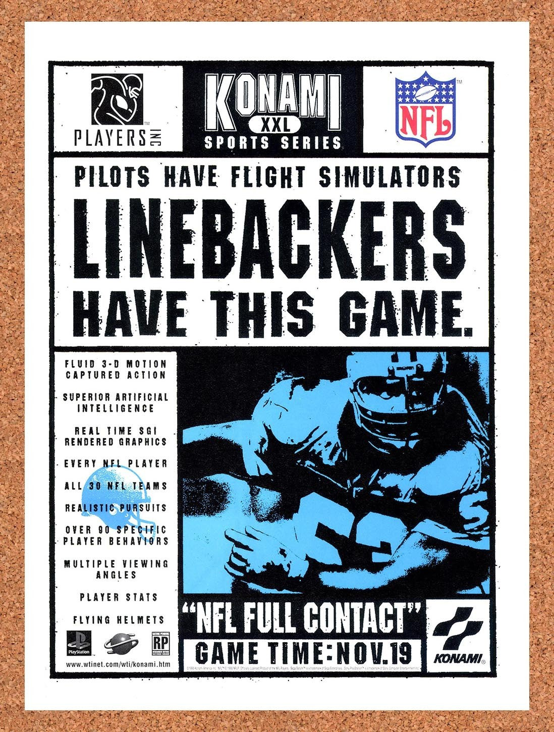 1995 Konami XXL Sports Series NFL Full Contact Original Advertisement / Promo v1