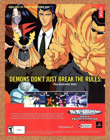 Yu-Yu Hakusho Dark Tournament PS2 Original 2004 Vintage Ad - Video Game Promo