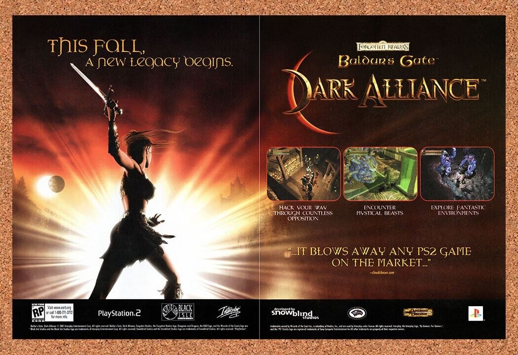 2001 Baldurs Gate Dark Alliance PS2 Original Advertisement / Retro Wall Art v1