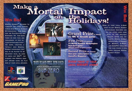 Mortal Kombat Mythologies Sub Zero PS1 Sweepstakes Original 1997 Ad K-Mart