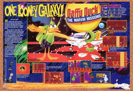 1992 Daffy Duck The Marvin Missions SNES Original Ad / Retro Wall Art v1