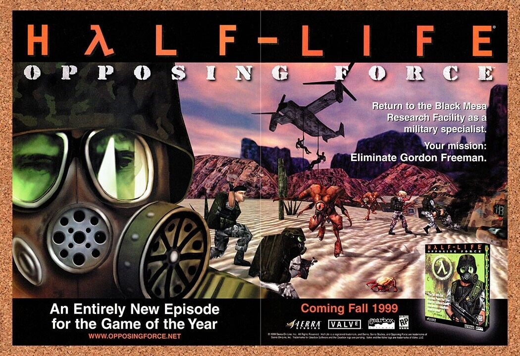 1998 Half-Life Opposing Force PC Original Advertisement / Retro Wall Art v2
