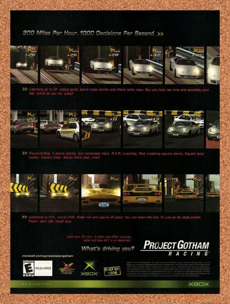 2001 Project Gotham Racing 1 Xbox Original Advertisement / Retro Wall Art v3
