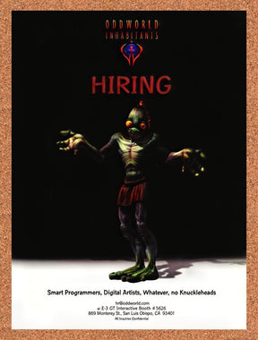 1998 Oddworld Inhabitants Hiring Original Advertisement / Retro Promo v1