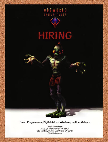 1998 Oddworld Inhabitants Hiring Original Advertisement / Retro Promo v1