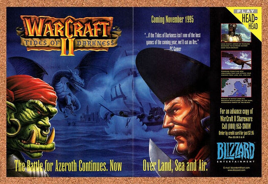 WarCraft II Tides Of Darkness PC Original 1995 Vintage Ad - Video Game Art Promo