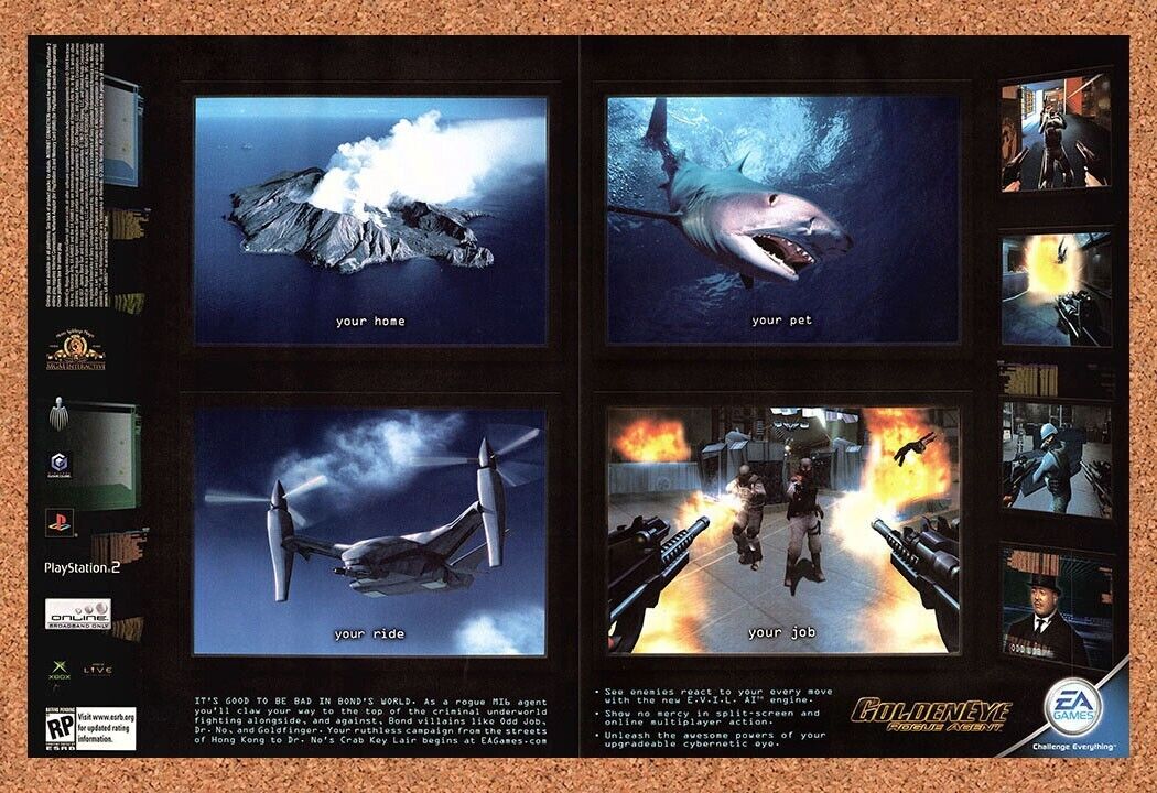 Original 2003 007 Goldeneye Rogue Agent GameCube Vintage Ad - Video Game Promo