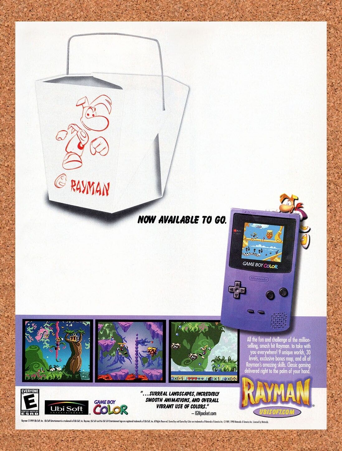 Rayman GBC Original 1999 Vintage Ad - Video Game Art Promo