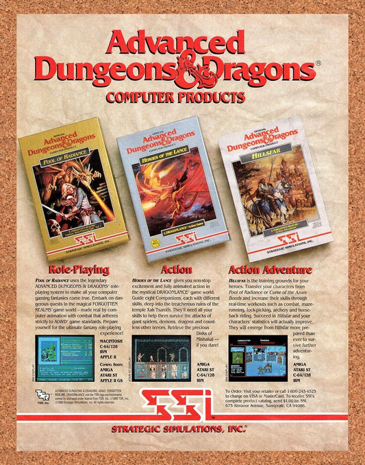 Advanced Dungeons & Dragons PC Original 1989 Vintage Ad - SSI Software Promo