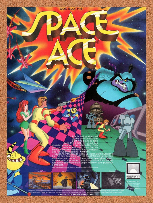 1989 Space Ace Commodore 64 Original Advertisement / Retro Wall Art v3