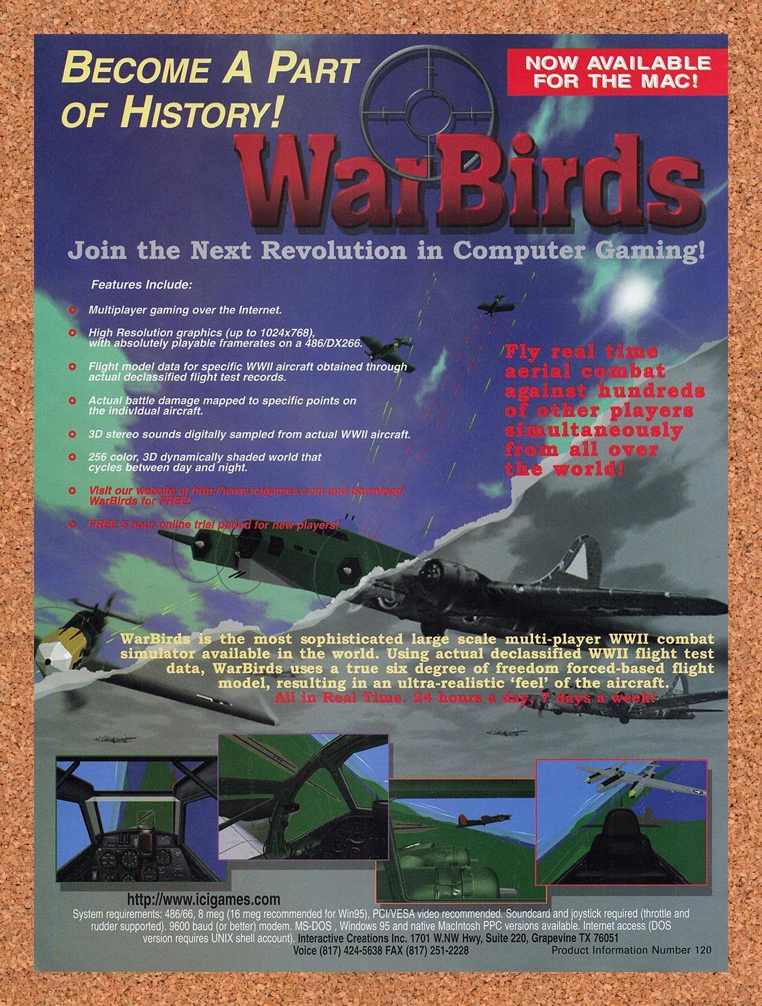 1996 WarBirds PC Original Advertisement / Retro Promo v1