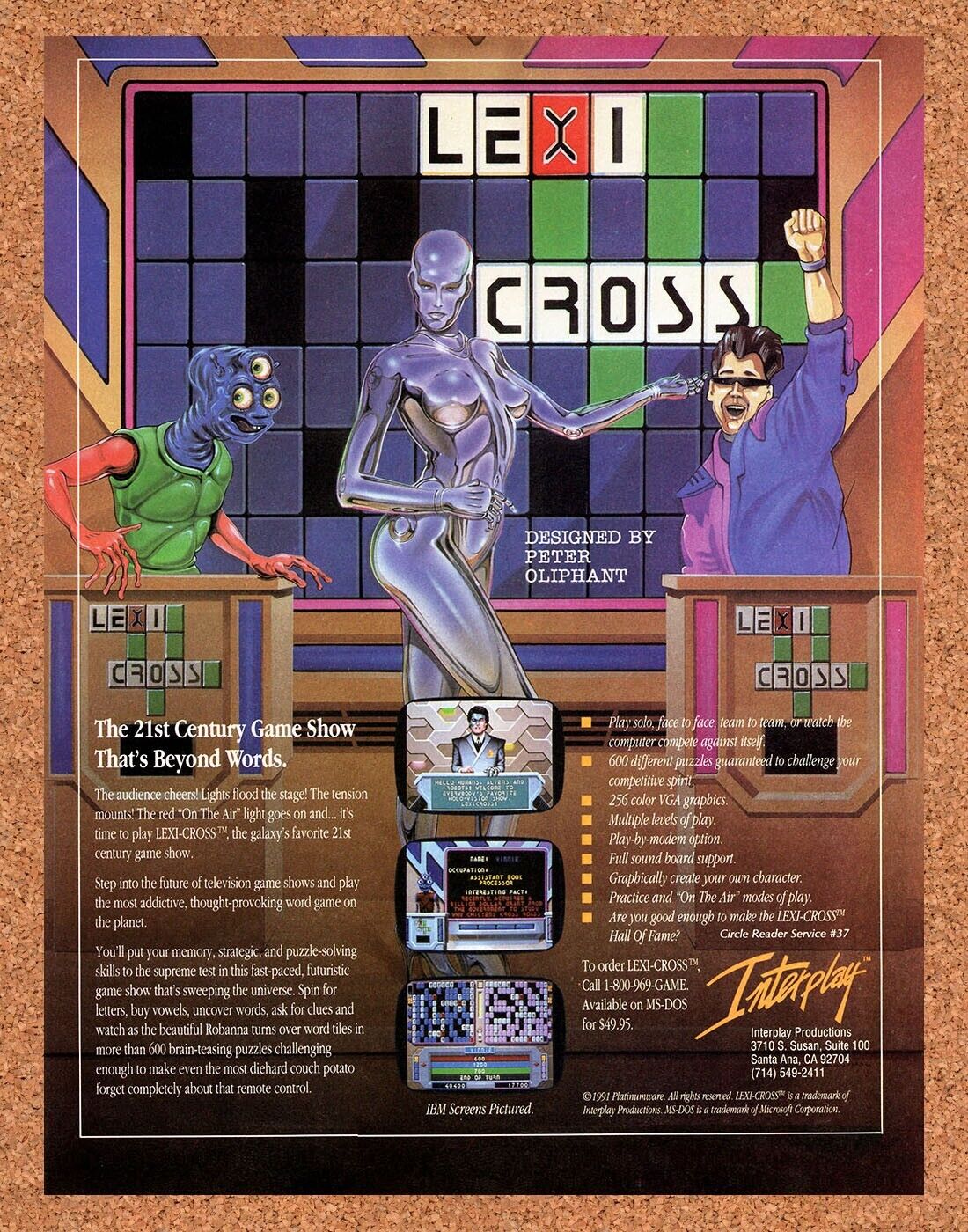 Lexi-Cross MS-DOS Original 1990 Vintage Ad - Video Game Promo