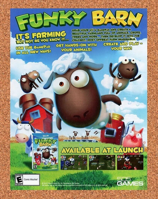 Funky Barn Wii U Original 2014 Ad Authentic Nintendo 505 Games Video Game Promo
