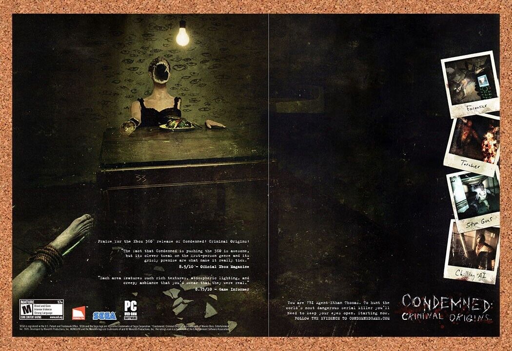 Condemned Criminal Origins Xbox 360 Original 2005 Vintage Ad - Video Game Promo