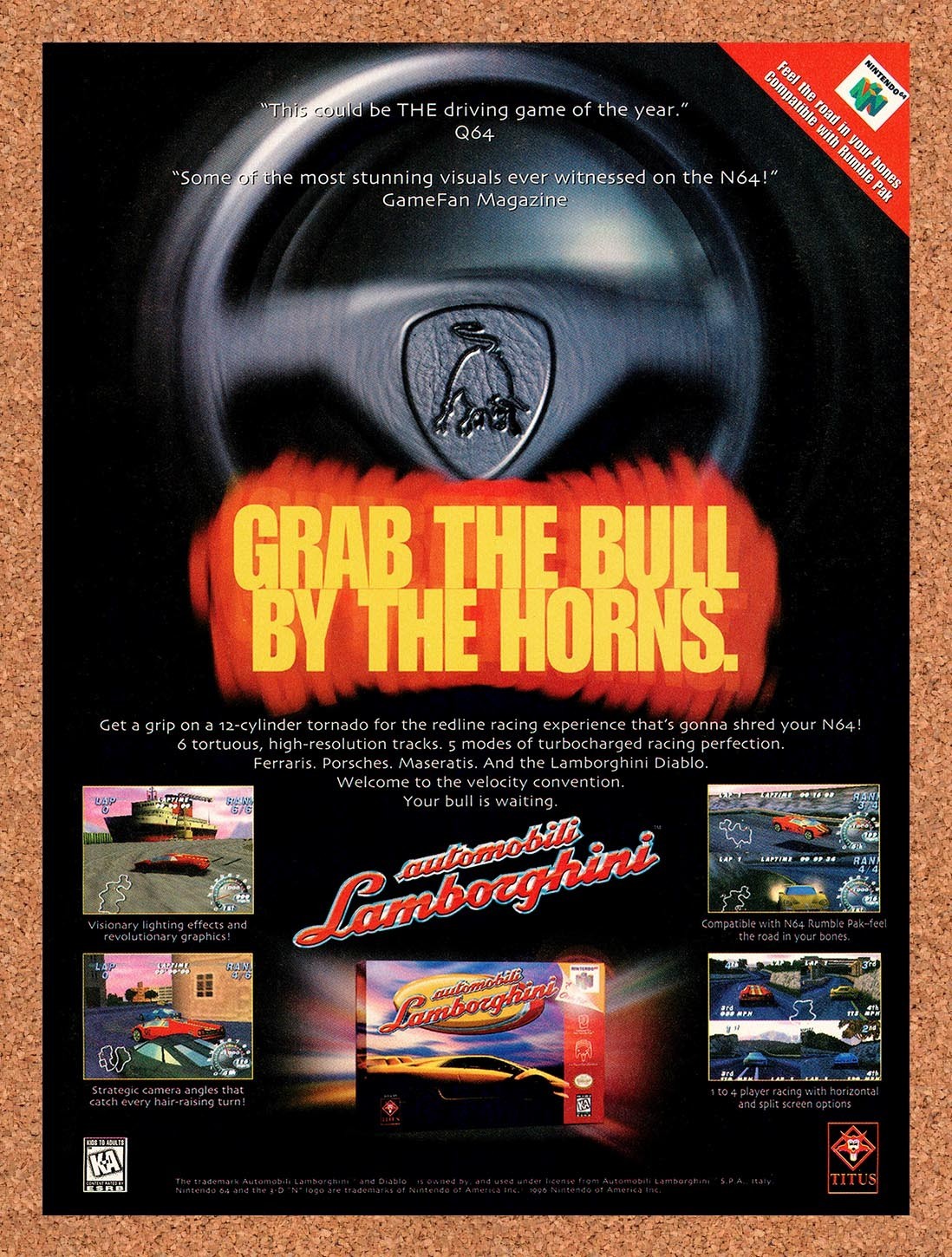 1998 Automobili Lamborghini N64 Original Advertisement / Retro Promo v1