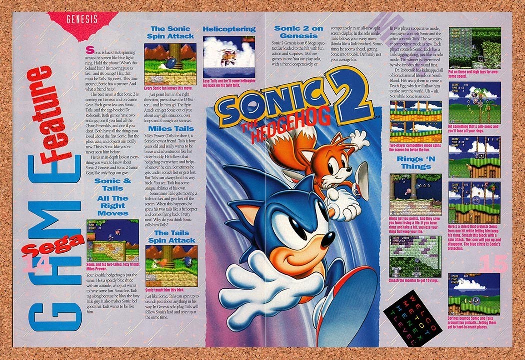 1992 Sonic 2 Genesis Original Advertisement / Retro Promo vr1