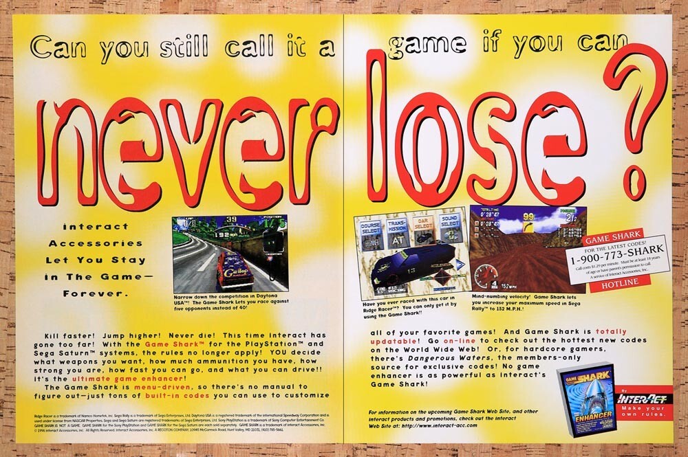 1996 GameShark Video Game Enhancer Original Advertisement / Retro Wall Art v13