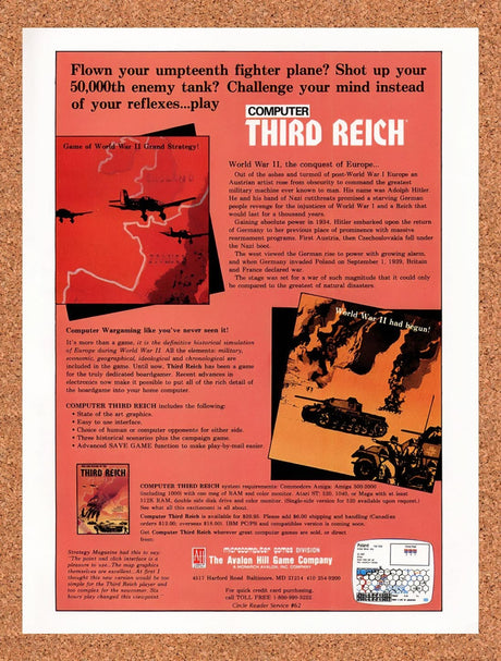 1992 Computer Third Reich Atari ST Original Advertisement / Retro Promo v1