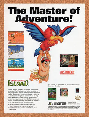 1992 Super Adventure Island SNES Original Advertisement / Retro Wall Art v1