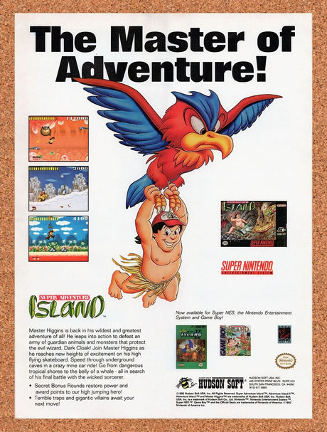 1992 Super Adventure Island SNES Original Advertisement / Retro Wall Art v1