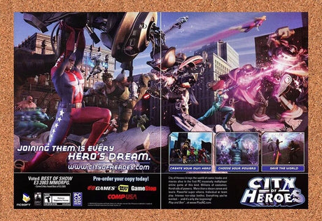 City Of Heroes PC Original 2006 Ad Authentic Best Buy EB Games Video Game Promo