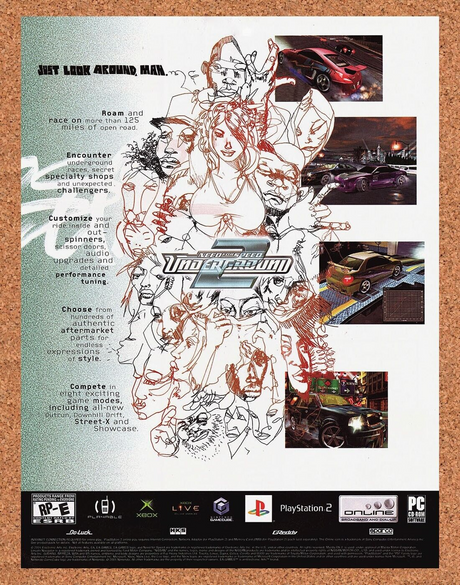 Original 2004 Need For Speed Underground 2 PS2 Vintage Ad - Video Game Promo