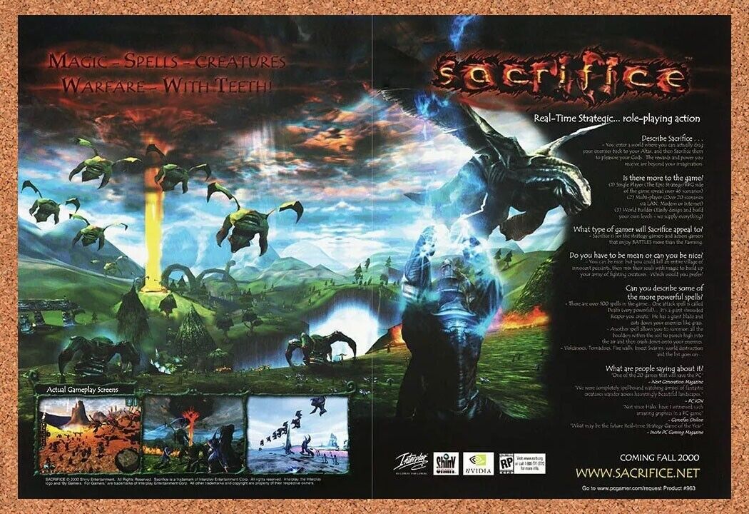 Sacrifice PC Original 2002 Ad Authentic Fantasy RPG RTS Video Game Promo v2