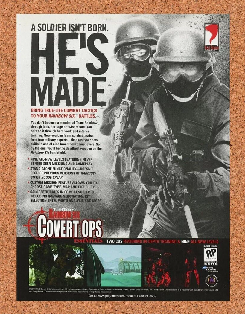 Rainbow Six Covert Ops PC Original 2001 Ad Authentic Clancy Video Game Promo