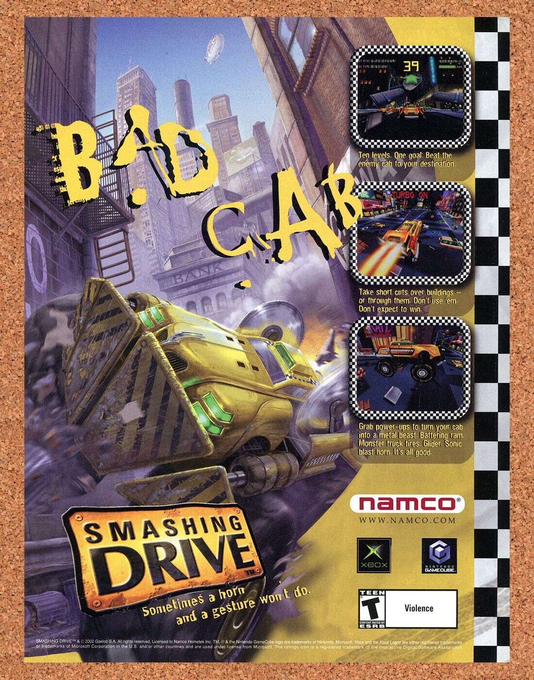 Smashing Drive Xbox Original 2002 Print Ad Authentic Namco Video Game Promo