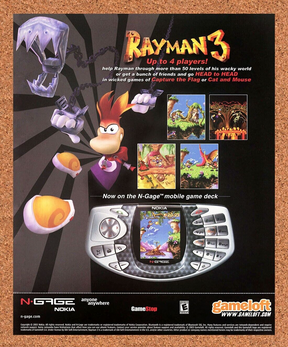 Rayman 3 Nokia N-Gage Original 2005 Ad Authentic GameStop Video Game Promo