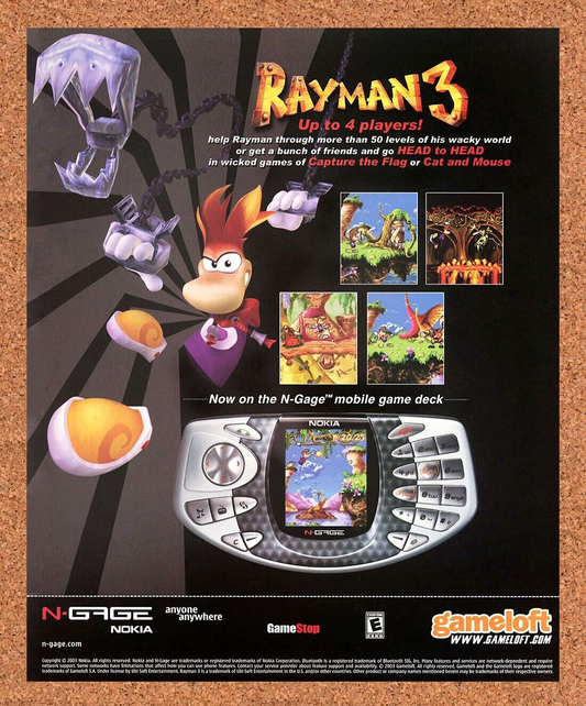 Rayman 3 Nokia N-Gage Original 2004 Ad Authentic GameStop Video Game Promo