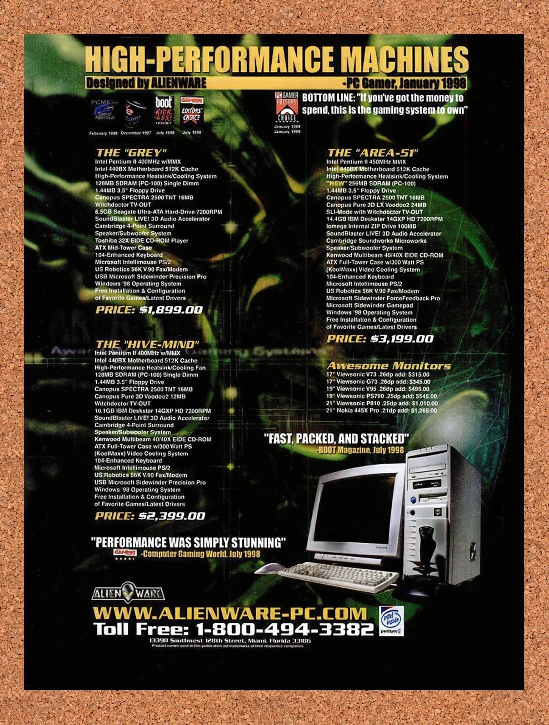 1999 Alienware High-Performance Gaming Machines Original Ad / Promo v4