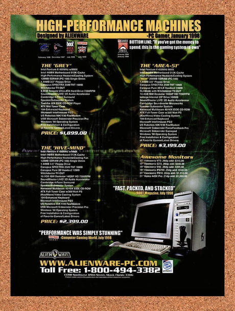 1999 Alienware High-Performance Gaming Machines Original Ad / Promo v4